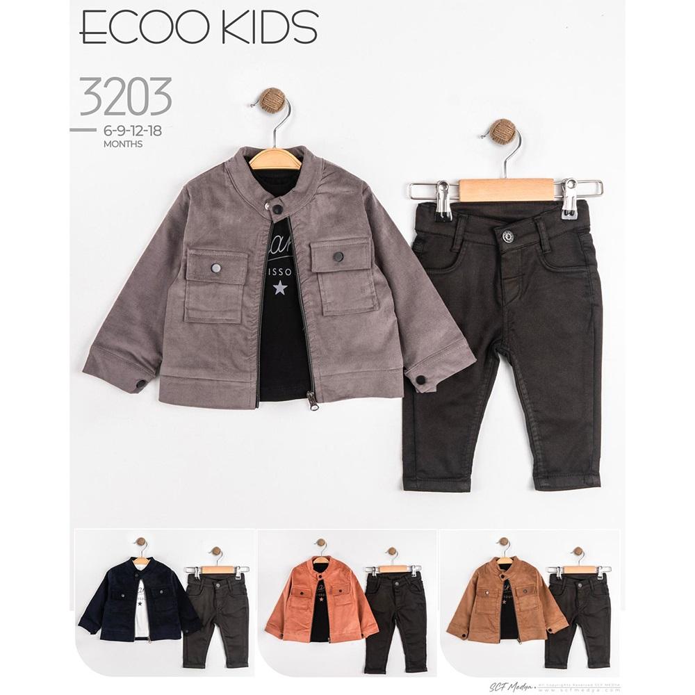 Ecoo Kids 3203 Erkek Bebe Kaşkorseli Ceketli Takım 6-18 Ay