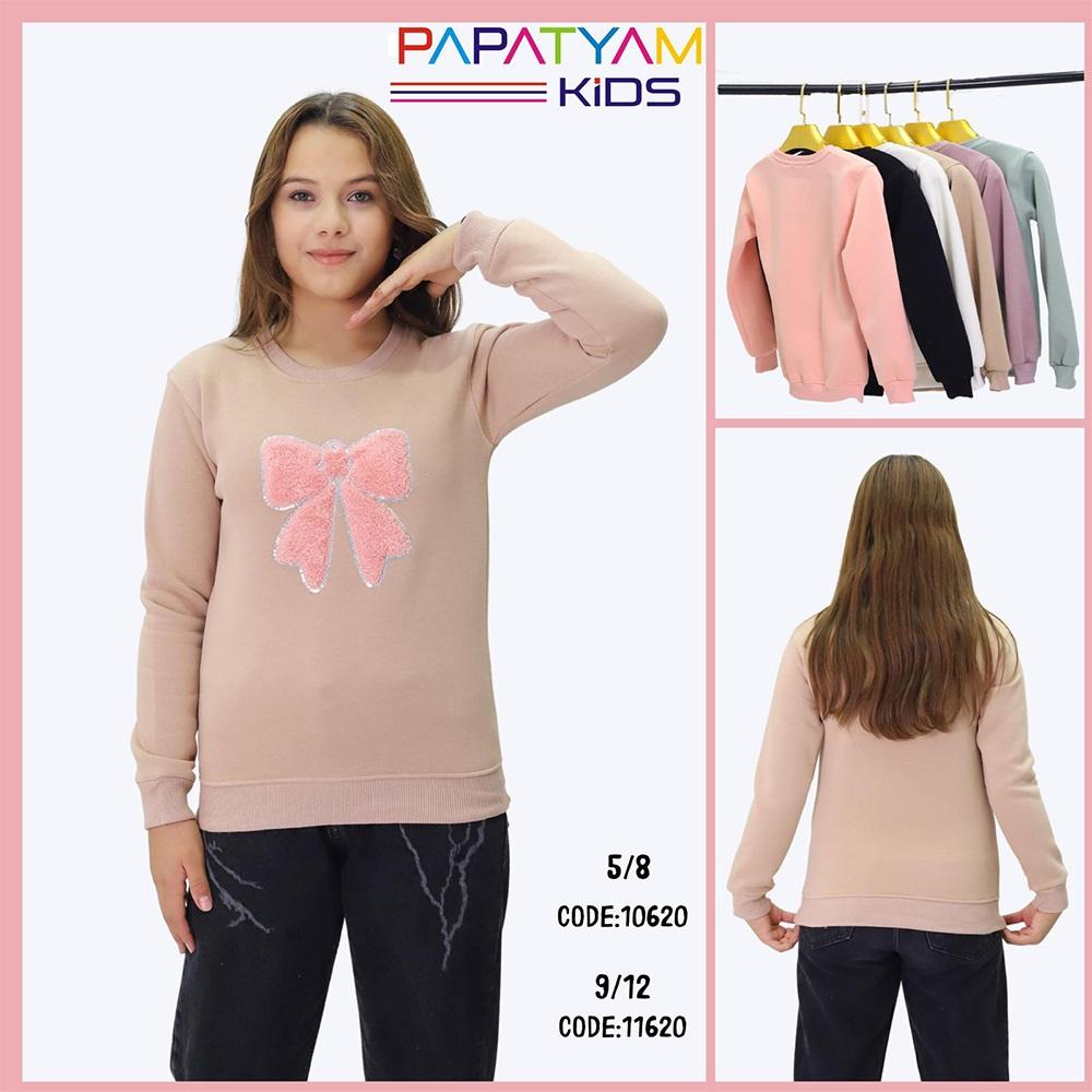 Papatyam Kids 10620 Kız Çocuk 3 İp Peluş Pullu Kurdela Nakışlı Sweat 5-8 Yaş