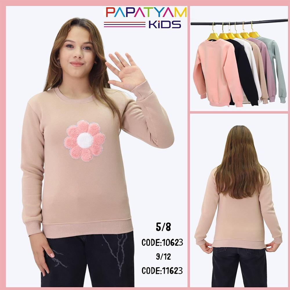 Papatyam Kids 10623 Kız Çocuk 3 İp Peluş Papatya Nakışlı Sweat 5-8 Yaş