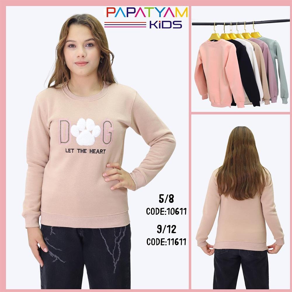 Papatyam Kids 10611 Kız Çocuk 3 İp Peluş Dog Nakışlı Sweat 5-8 Yaş