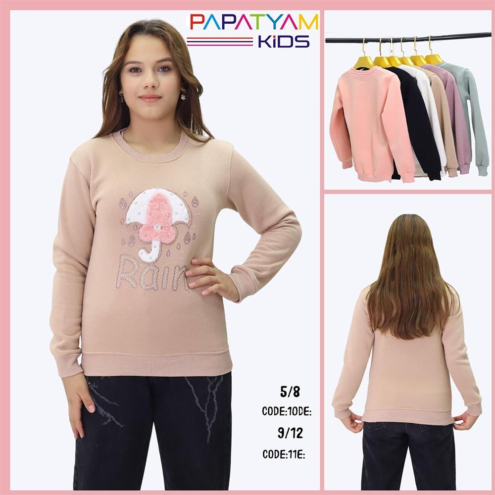 Papatyam Kids 10607 Kız Çocuk 3 İp Peluş Şemsiye Nakışlı Sweat 5-8 Yaş