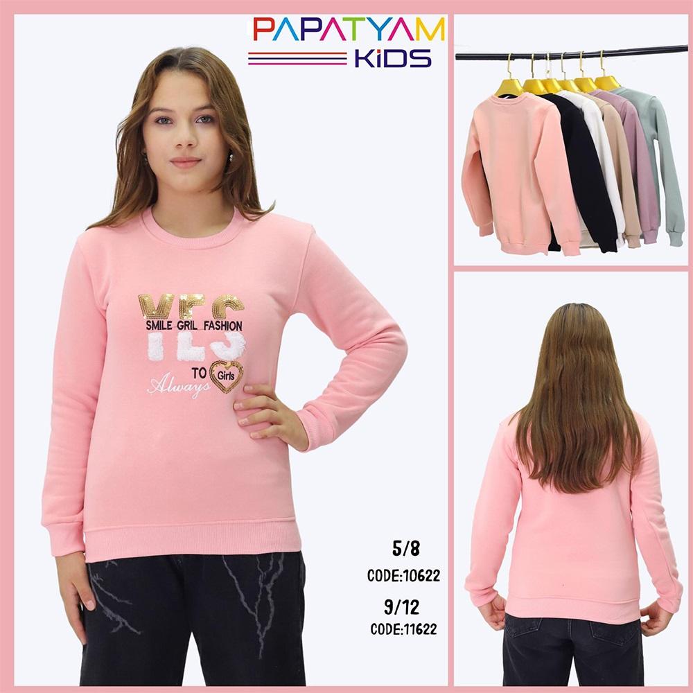 Papatyam Kids 10622 Kız Çocuk 3 İp Peluş Pullu Yes Nakışlı Sweat 5-8 Yaş