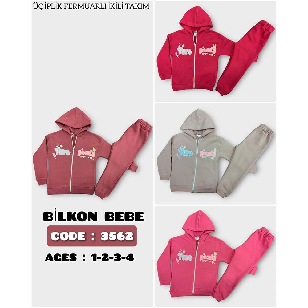 Bilkon 3562 Kız Çocuk 3 İp Pure Beauty Baskılı Kapşonlu Sweat Takım 1-4 Yaş