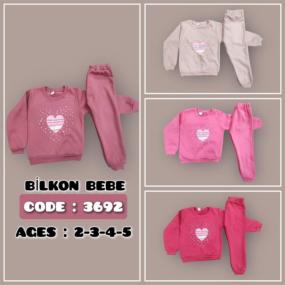 Bilkon Baby 3692 Kız Çocuk 3 İp Kalp Baskılı Sıfır Yaka Takım 2-5 Yaş