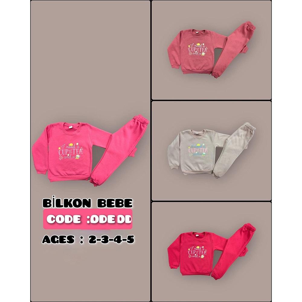 Bilkon Baby 3661 Kız Çocuk 3 İp Cup Of Tea Baskılı Sıfır Yaka Takım 2-5 Yaş