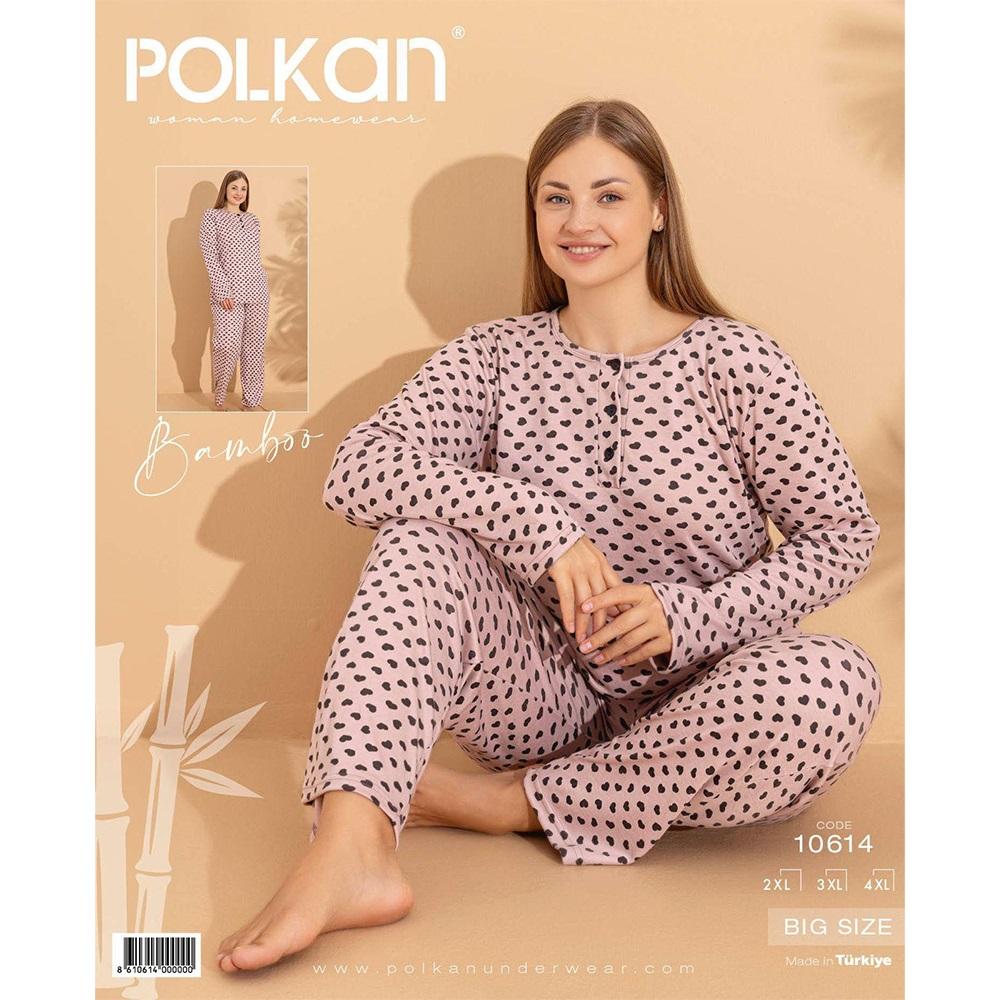 Polkan 10614 Bayan Bambu Desenli Battal U Kol Pijama Takımı 2XL-4XL