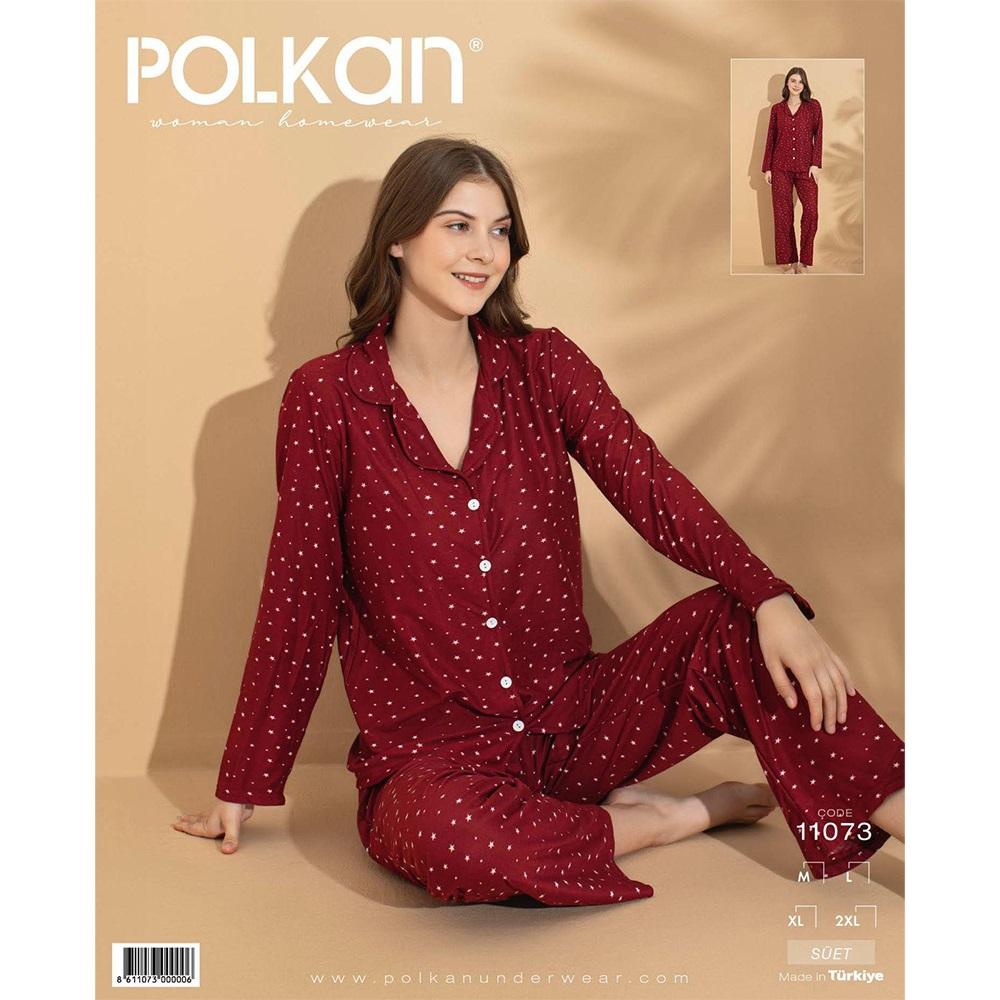 Polkan 11073 Bayan Boydan Düğmeli Süet Pijama Takımı M-2XL