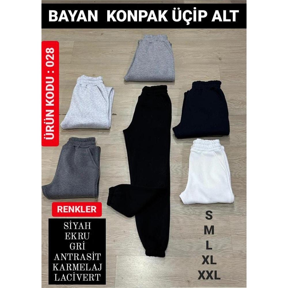 Katex 028 Bayan 3 İp Şardonlu Dar Paça Lastikli Eşofman Tek Alt S-2XL