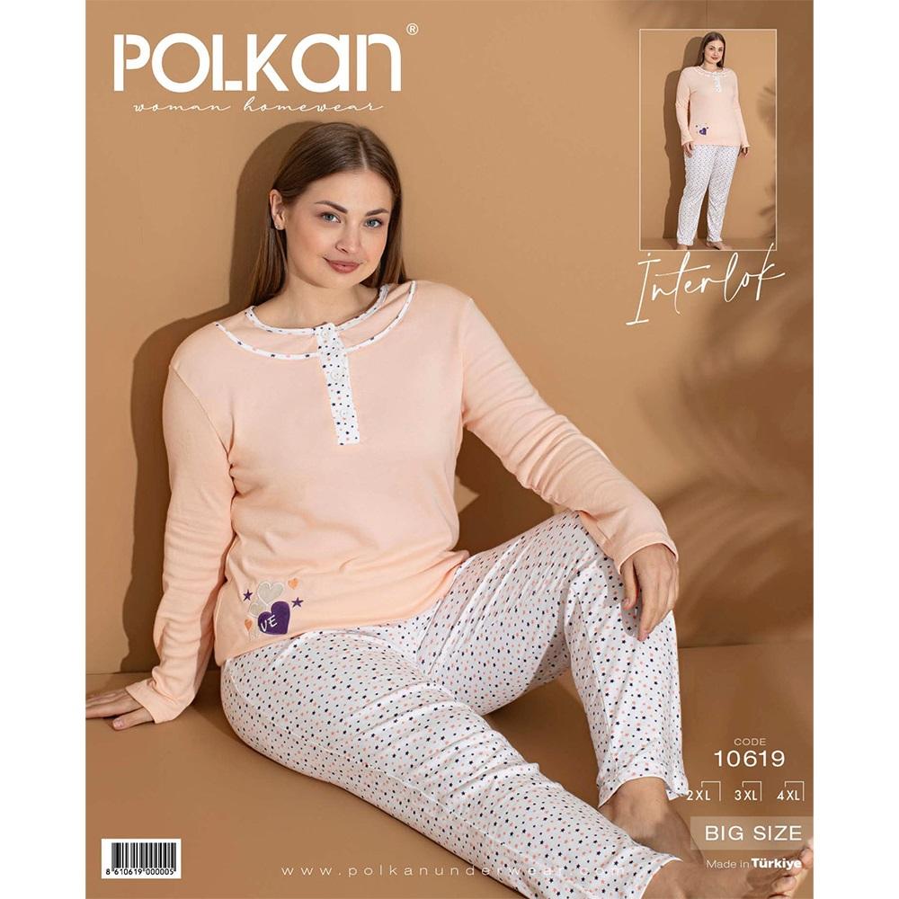 Polkan 10619 Bayan İnterlok Düğmeli Pijama Takımı 2XL-4XL