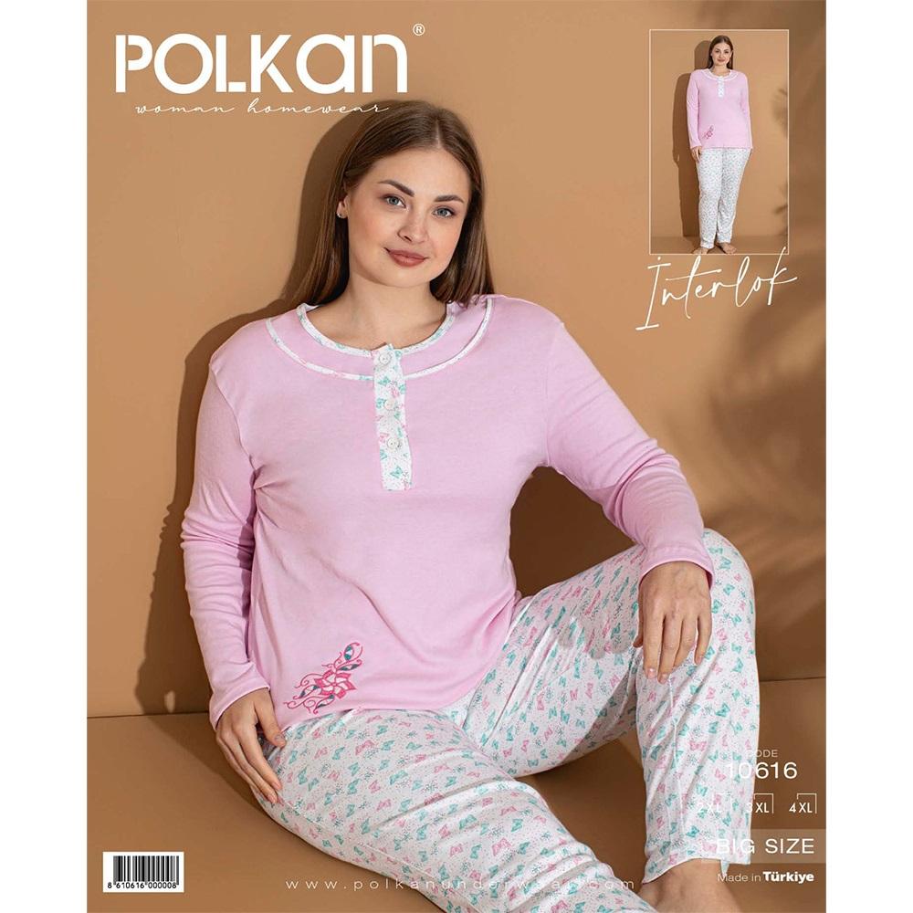 Polkan 10616 Bayan İnterlok Düğmeli Pijama Takımı 2XL-4XL