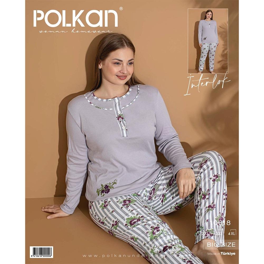 Polkan 10618 Bayan Battal İnterlok Düğmeli Pijama Takımı 2XL-4XL