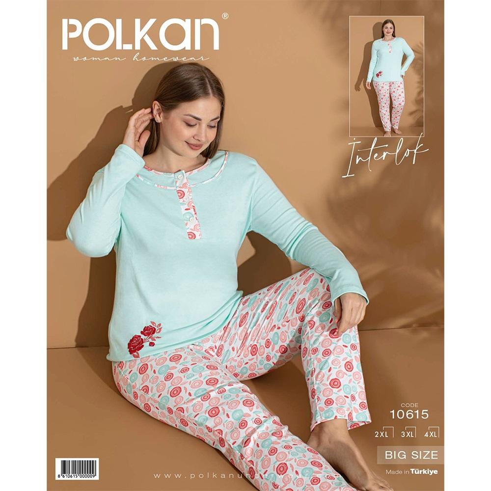 Polkan 10615 Bayan Battal İnterlok Düğmeli Pijama Takımı 2XL-4XL