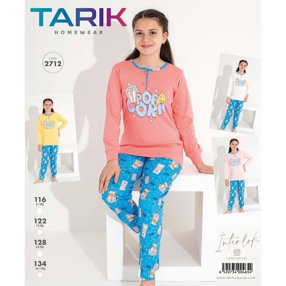 Tarık 2712 Kız Çocuk İnterlok Popcorn Baskılı Pijama Takımı 6-11 Yaş