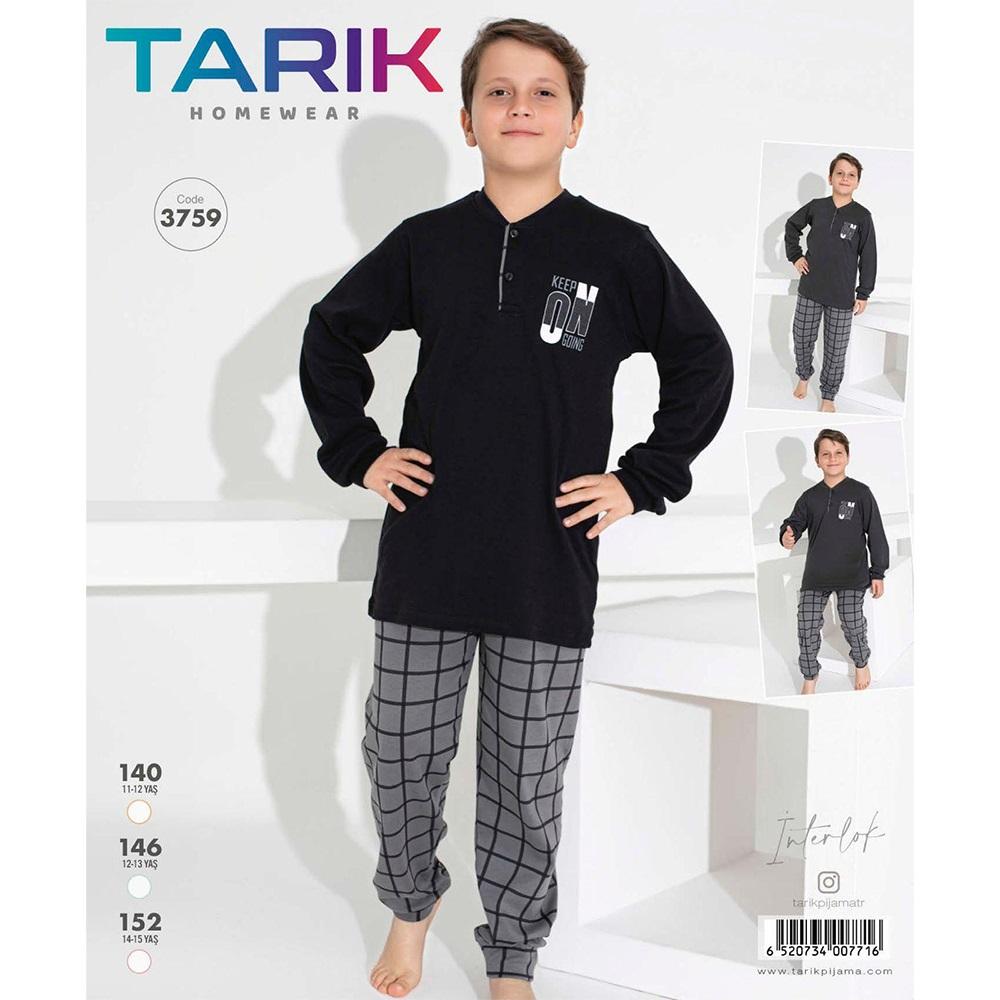 Tarık 3759 Erkek İnterlok Çocuk Ekose Bas Pijama Takımı 11-15 Yaş