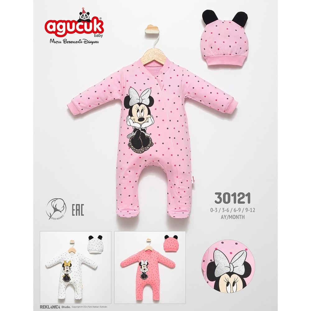 Agucuk Baby 30121 Bebe Penye Minniee Mouse Baskılı Patikli Tulum 3-12 Ay