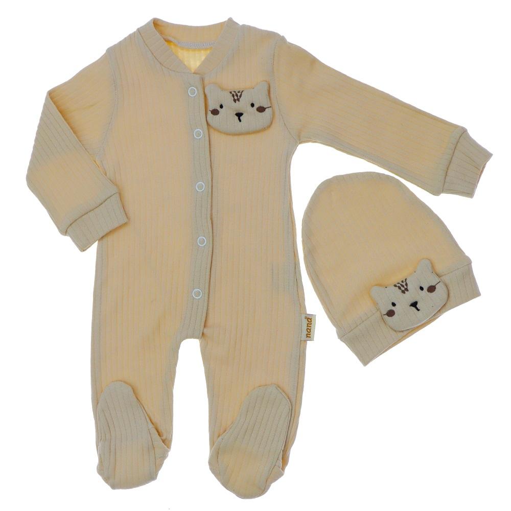 Nana Baby 23017 Bebe Penye Raporlu Micro Ayıcık Nakışlı Tulum 0-3 Ay - Ekru - 0-3 AY