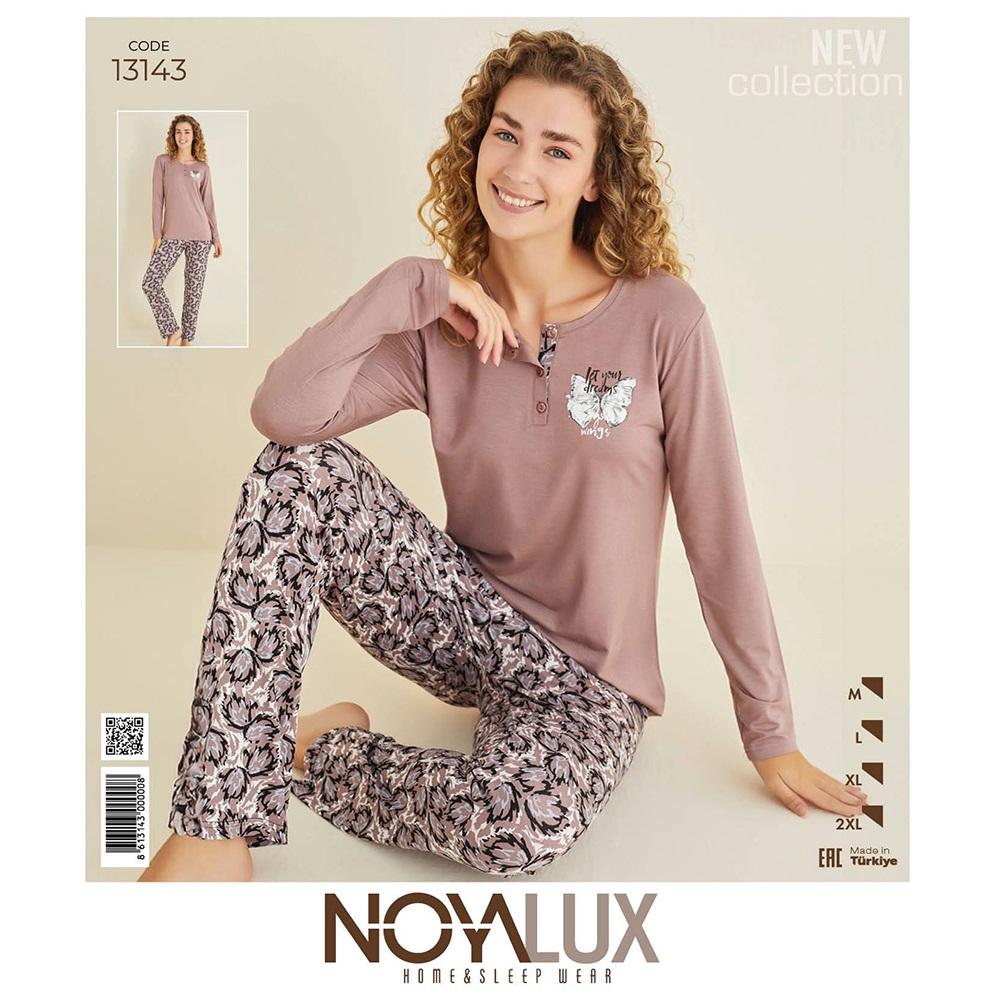 Noya Lux 13143 Bayan Penye Patlı Uzun Kolu Pijama Takımı M-2XL