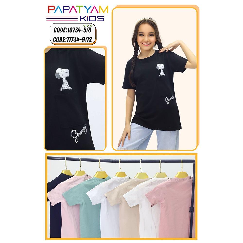 Papatyam Kids 11734 Kız Çocuk Penye Snoppy Cepli Baskılı Tişört 9-12 Yaş