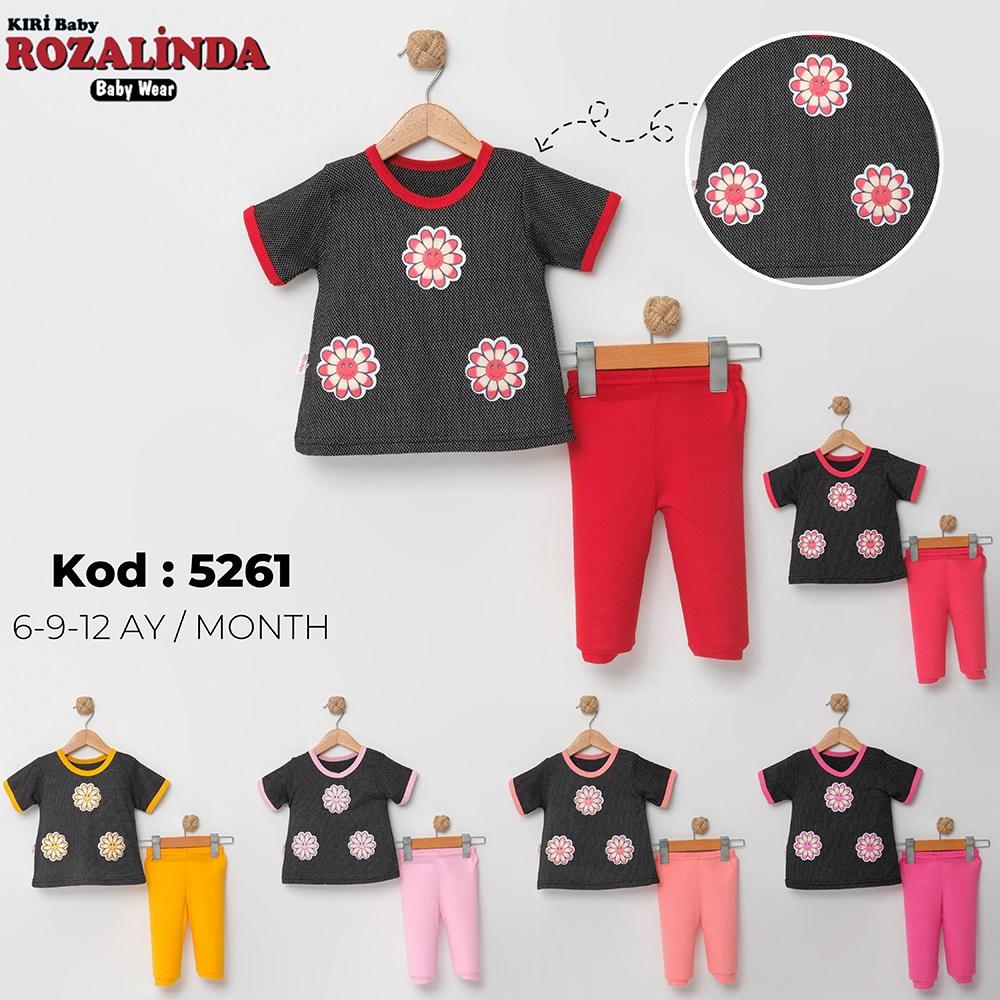 Rozalinda 5261 Kız Bebe Penye Papatya Nakışlı Taylı Takım 6-12 AY