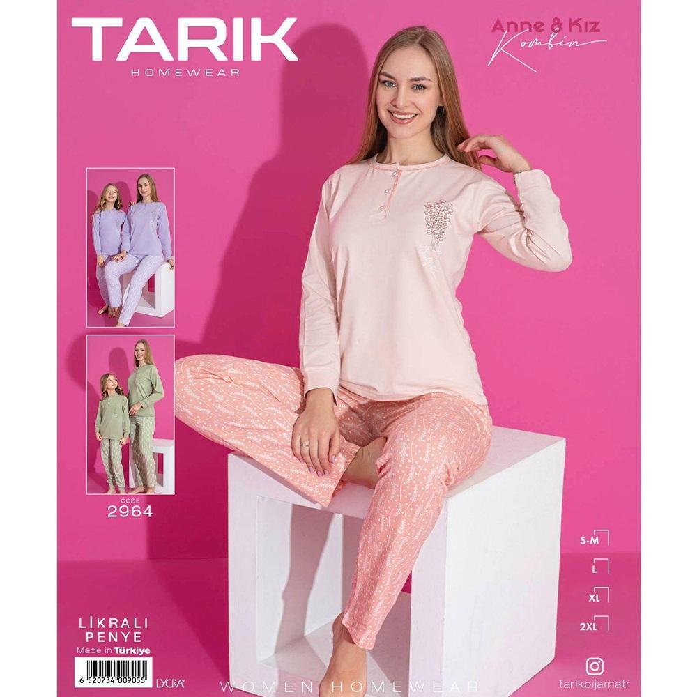 Tarık 2964 Bayan Penye Likralı Uzun Kol Pijama Takımı S-2XL