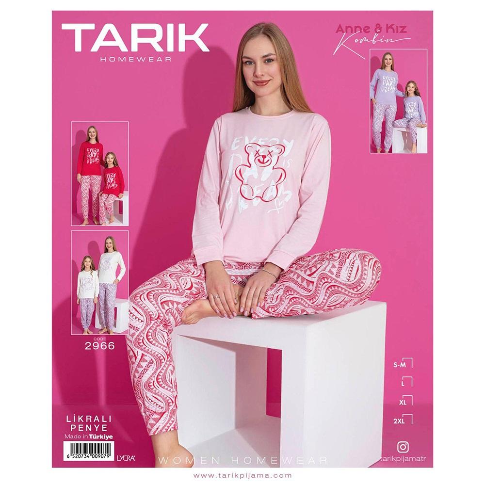 Tarık 2966 Bayan Penye Likralı Uzun Kol Pijama Takımı S-2XL