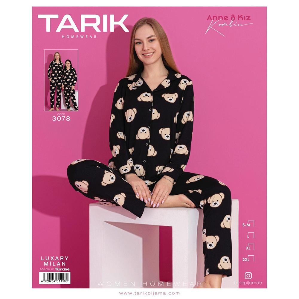 Tarık 3078 Bayan Milan Boydan Düğmeli U Kol Pijama Takımı S-2XL