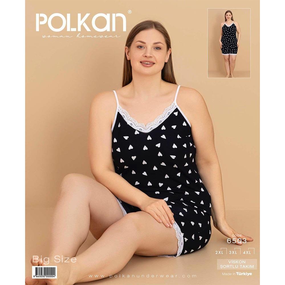 Polkan 6503 Bayan Battai Basklı Viskon Şortlu Pijama Takımı 2XL-4XL