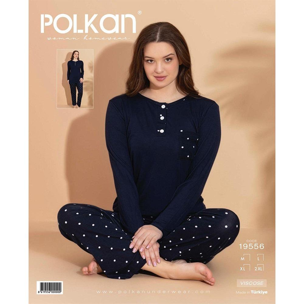 Polkan 19556 Bayan Viskon Desenli Uzun Kol Pijama Takımı M-2XL