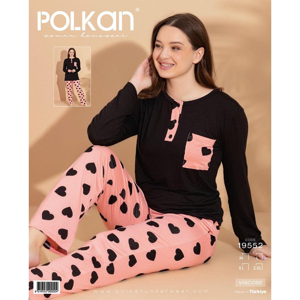 Polkan 19552 Bayan Viskon Desenli Uzun Kol Pijama Takımı M-2XL
