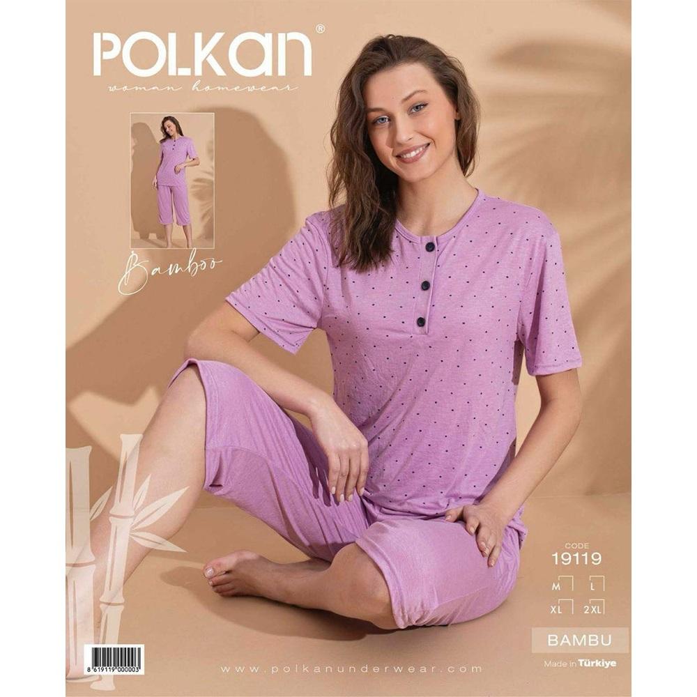 Polkan 19119 Bayan Bambu Kapri Desenli Pijama Takımı M-2XL