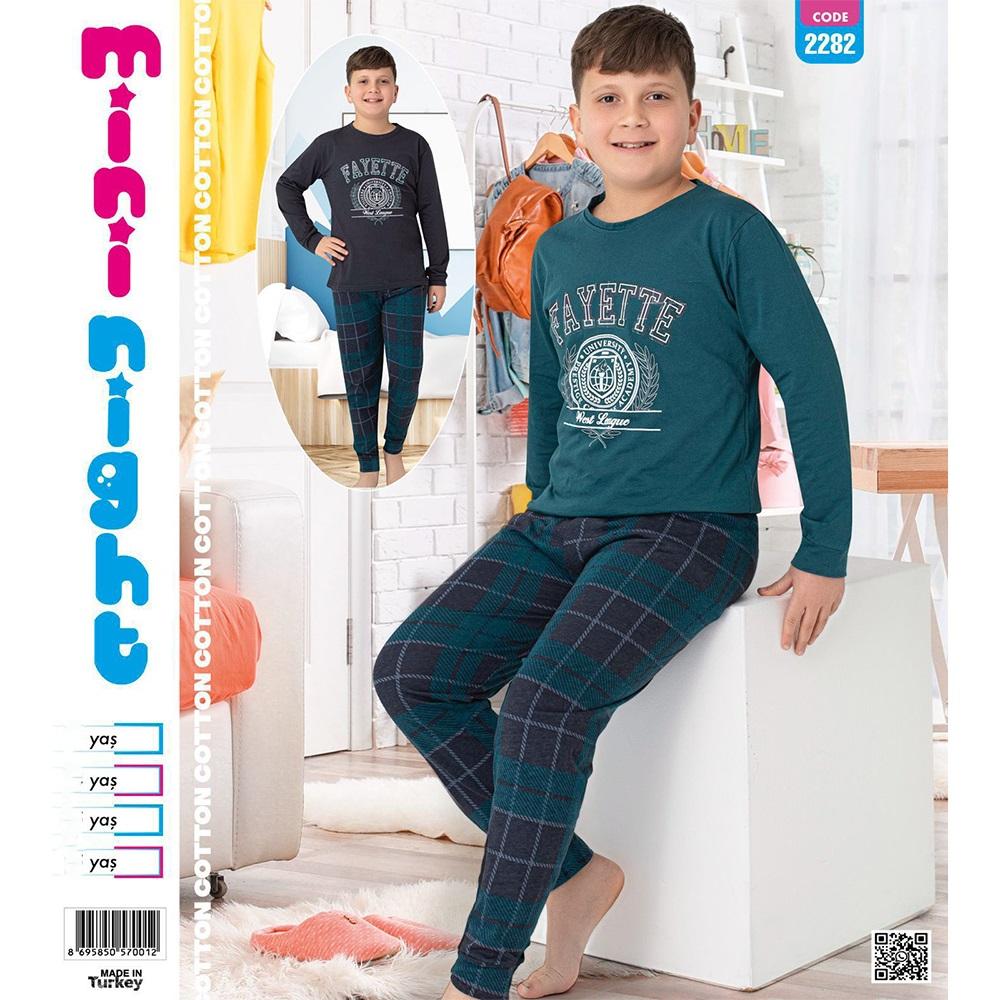 Mimi Night 2282 Erkek Çocuk Penye Fayette Baskılı Uzun Kol Pijama Takımı 9-12 yaş