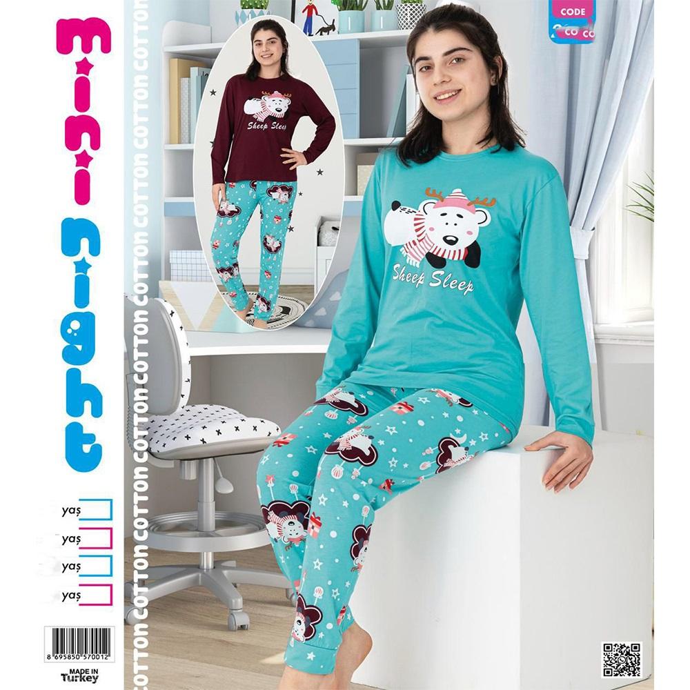 Mimi Night 2237 Kız Çocuk Penye Sevimli Geyik Baskılı Uzun Kol Pijama Takımı 5-8 yaş