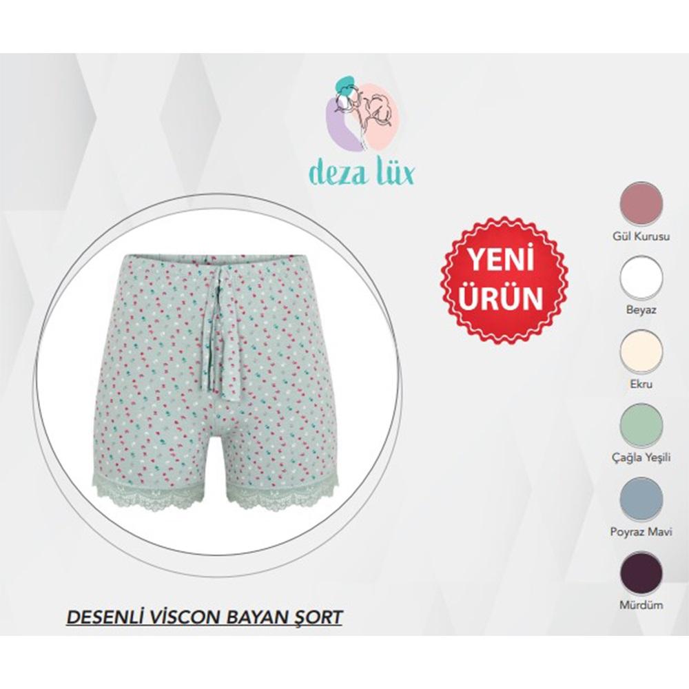 Deza 5078 Bayan Desenli Viskon Dantelli Şort M-XL