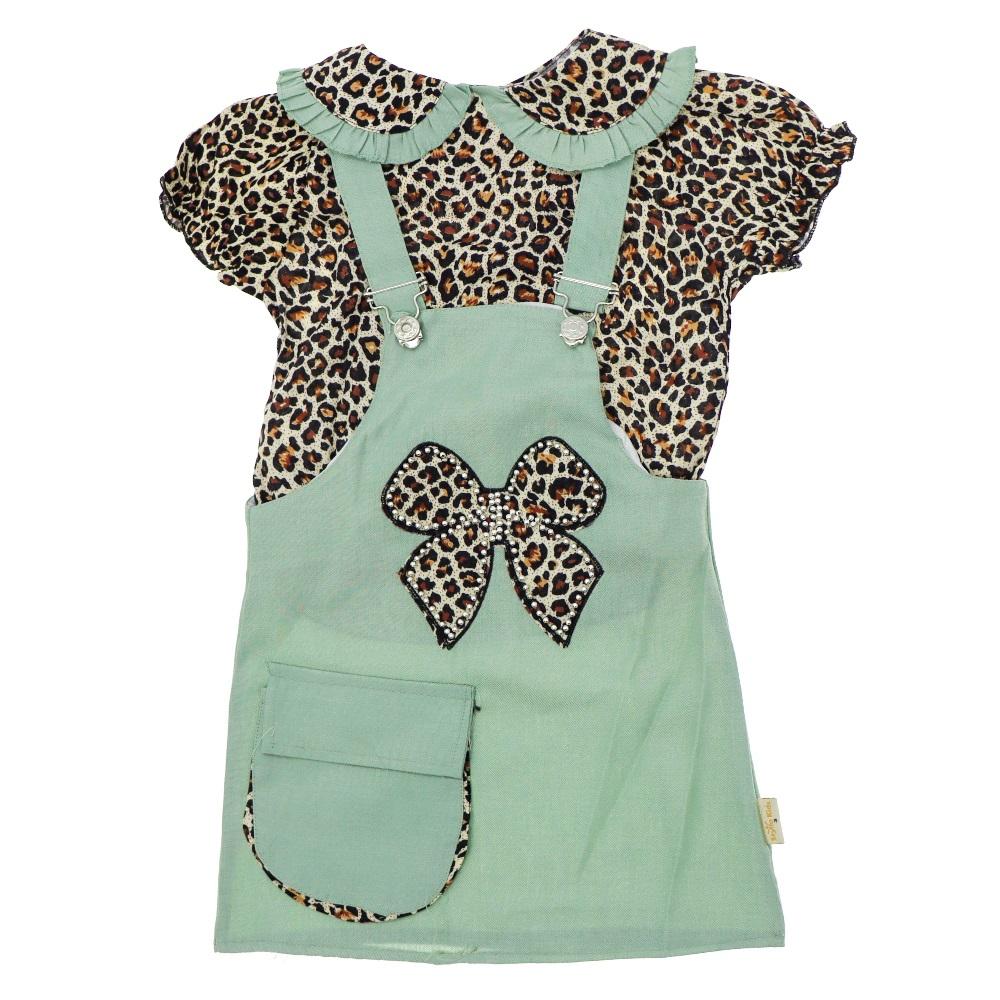 Stylla 2001 Kız Çocuk Leopar Taş Baskılı Yakalı Slopet Elbise 7-10 Yaş