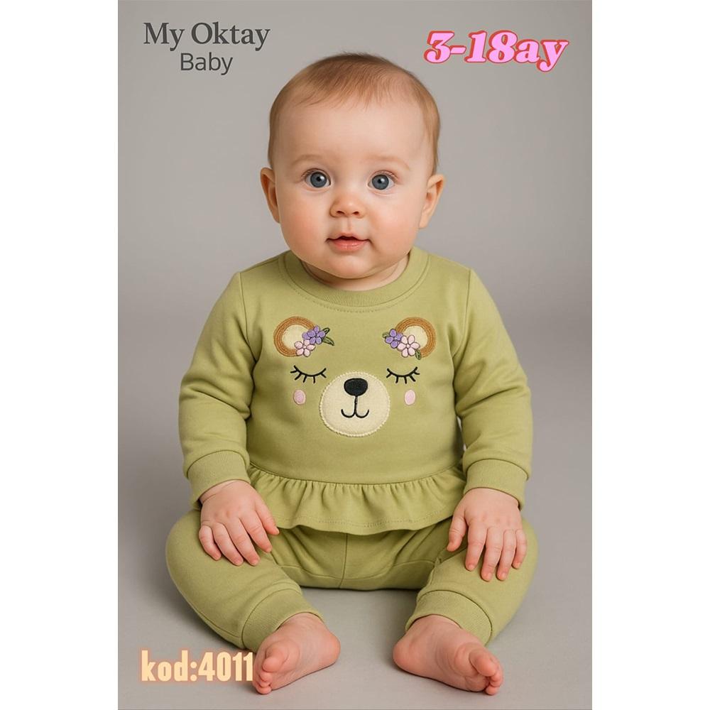 My Oktay 4011 Kız Bebe Sevimli Aycık Nakışlı Hediyelik 2 Li Takım 3-12 Ay