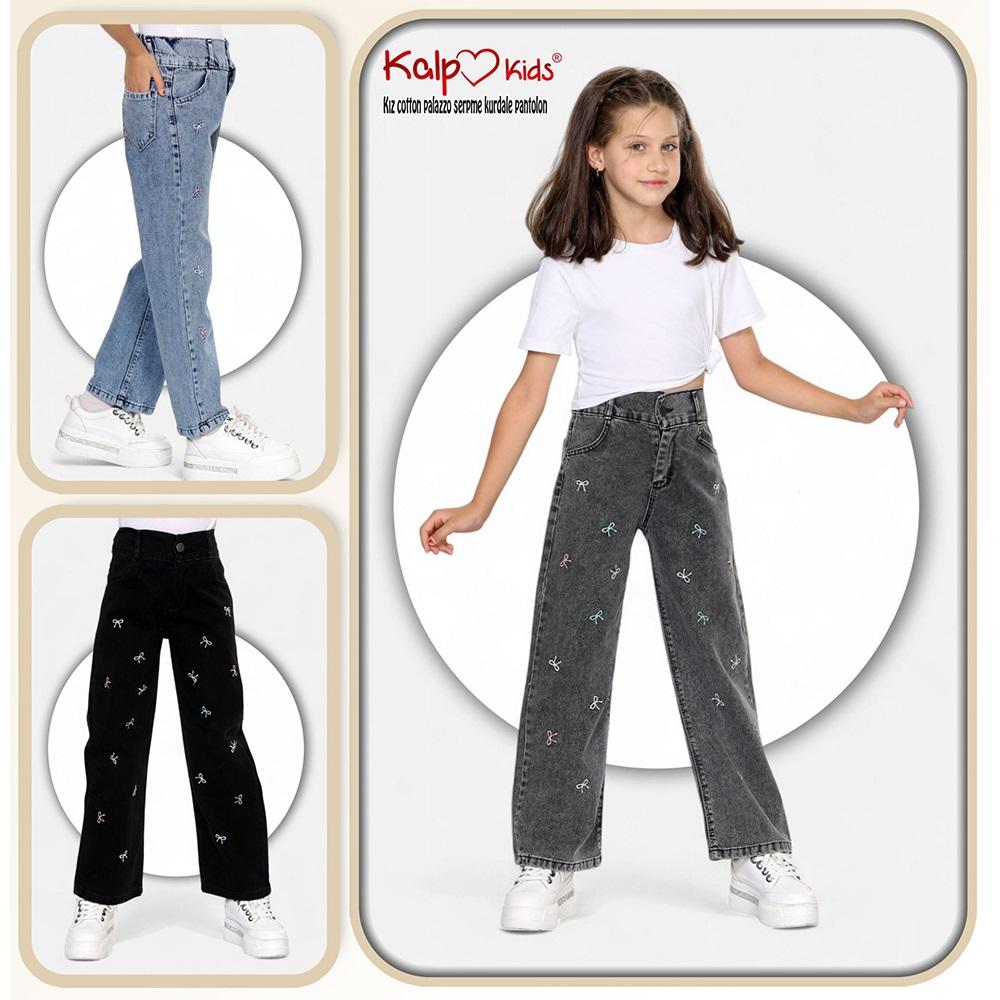 Kalp Kids 1543-1 Kız Çocuk Palazzo Serpme Kurdale Pantolon 6-10 Yaş