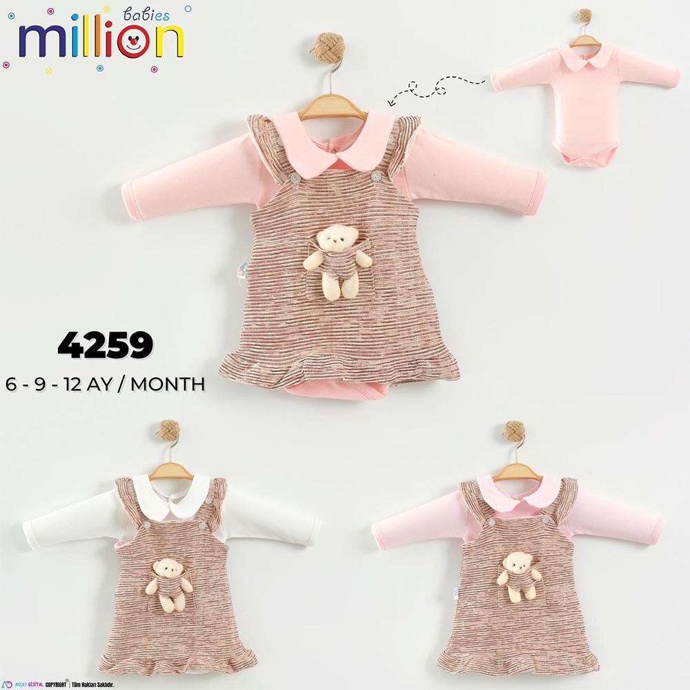 Million 4259 Kız Bebe Penye Cepte Ayıcık Bahciven 2 Lİ Elbise 3-9 Ay