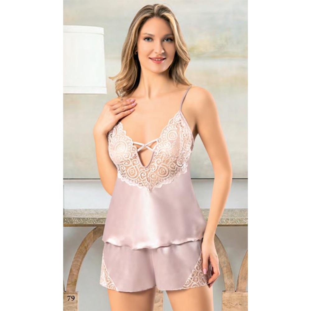 Miss Laris 3101 Bayan Dantelli Saten Şortlu Takım Gecelik