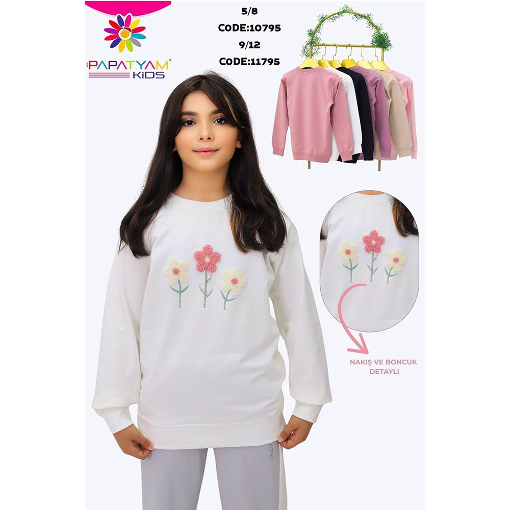 Papatyam Kids 10795 Kız Çocuk 2 İp 3 Lü Papatya Süzine Nakışlı Sweat 5-8 Yaş