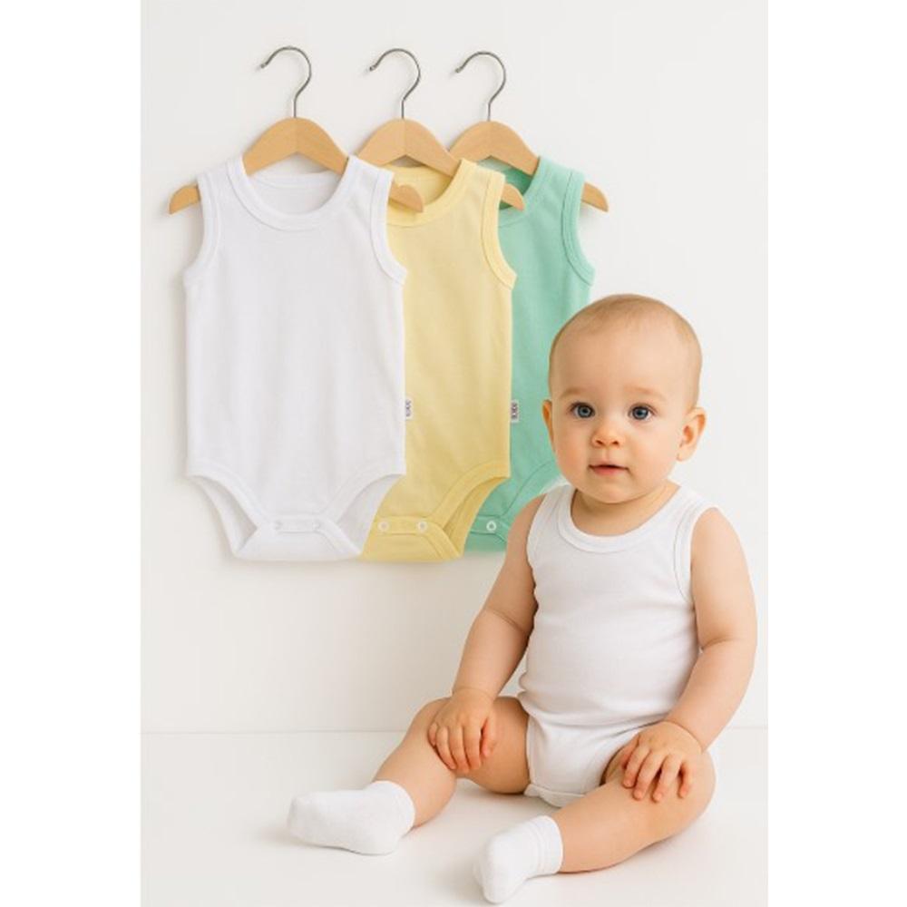 Lüxeline 4154 Çocuk Penye Düz Sıfır Kol Çıtçıtlı Badi 12-18-24 Ay