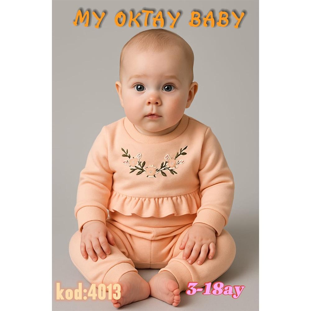 My Oktay 4013 kız Bebe Çiçek Nakışlı Hediyelik 2 Li Takım 3-9 Ay