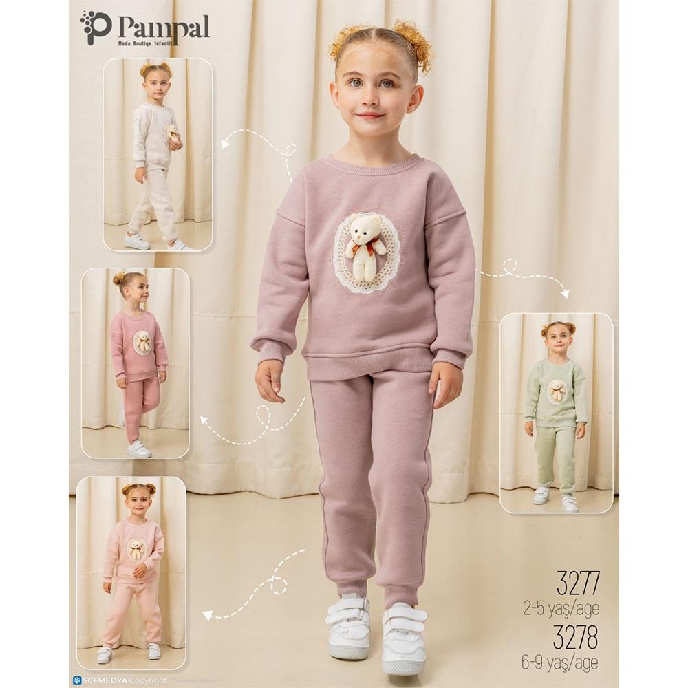 Pampal 3278 Kız Çocuk 3 İplik Sevimli Oyuncak Ayıcıklı Takım 6-9 Yaş
