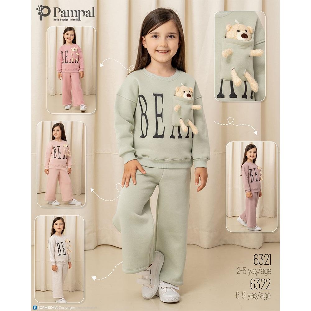 Pampal 6322 Kız Çocuk 3 İplik Bear Baskılı Sevimli Oyuncak Ayıcıklı Takım 6-9 Yaş