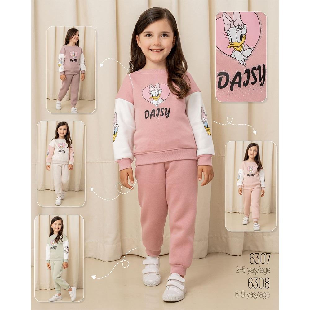 Pampal 6308 Kız Çocuk 3 İplik Taş Daisy Baskılı Takım 6-9 Yaş
