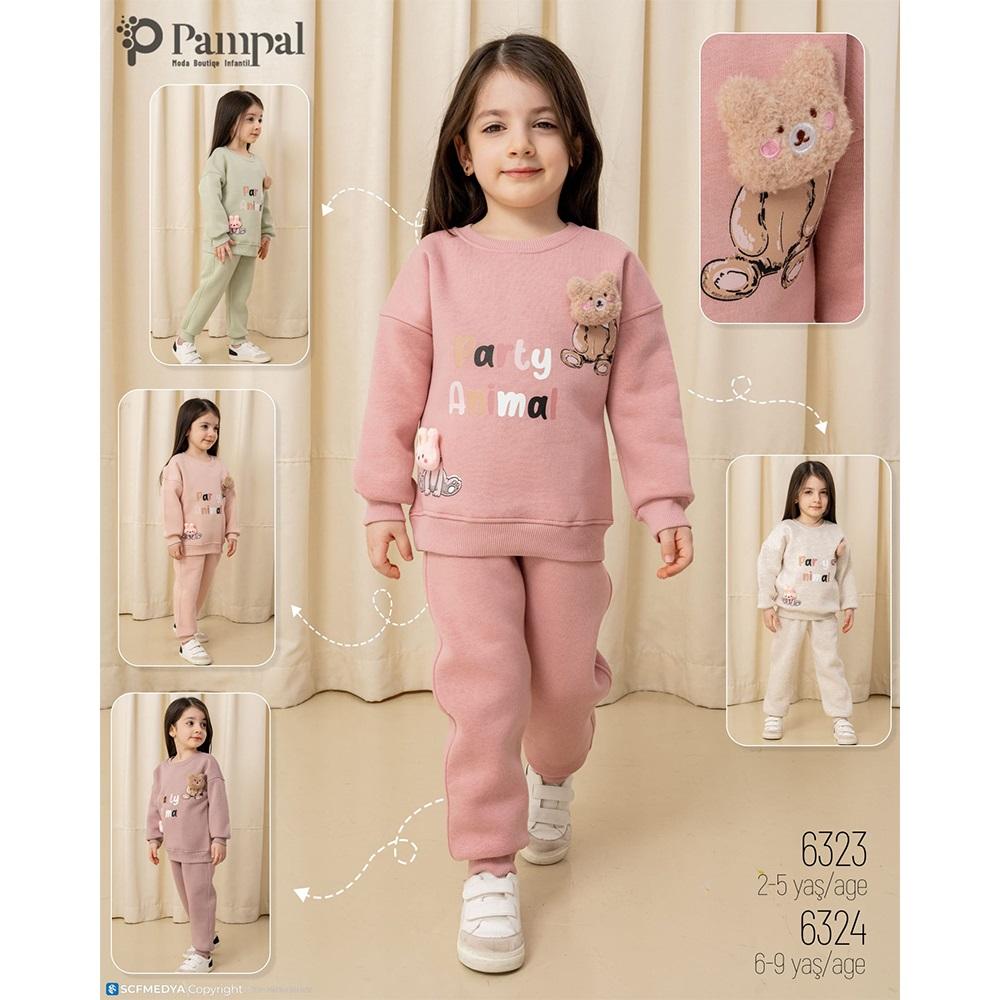 Pampal 6324 Kız Çocuk 3 İplik Party Animal Baskılı Takım 6-9 Yaş
