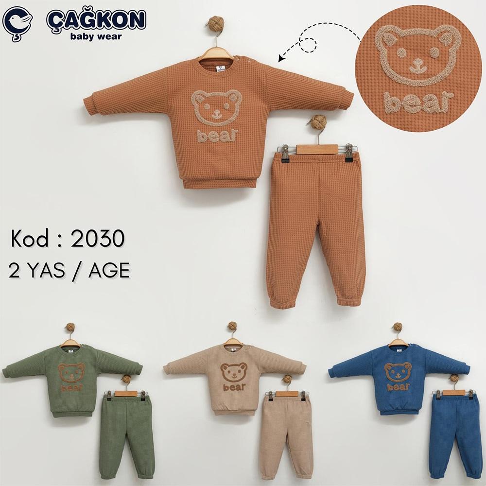 ÇAĞKON 2030 Erkek Çocuk Süzene Sevimli Ayıcık Nakışlı 2 li Takım 2 Yaş