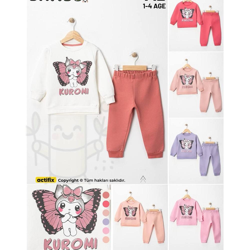 Bambu Kids 712 Kız Çocuk 2 İplik Kuromi Baskılı Sıfır Yaka Takım 1-4 Yaş