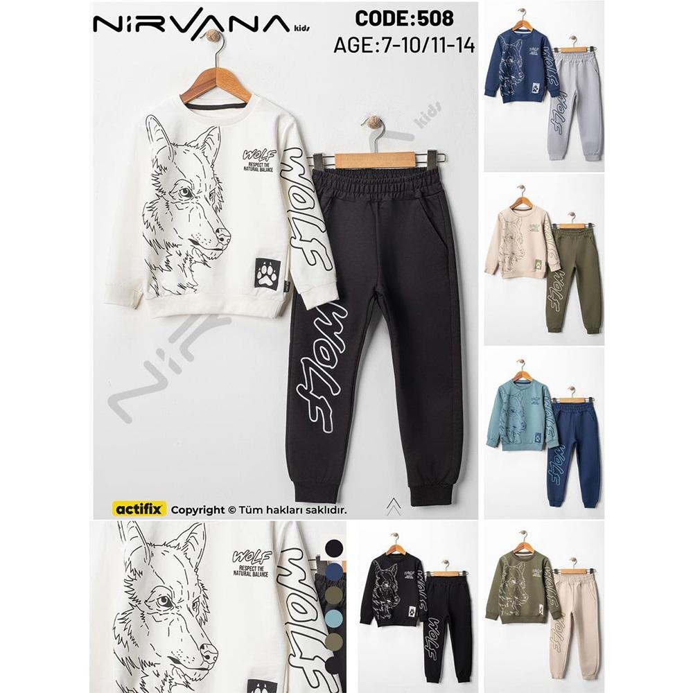 Nirvana 508 Erkek Çocuk 2 İplik Wolf Baskılı Sıfır Yaka Takım 7-10 Yaş