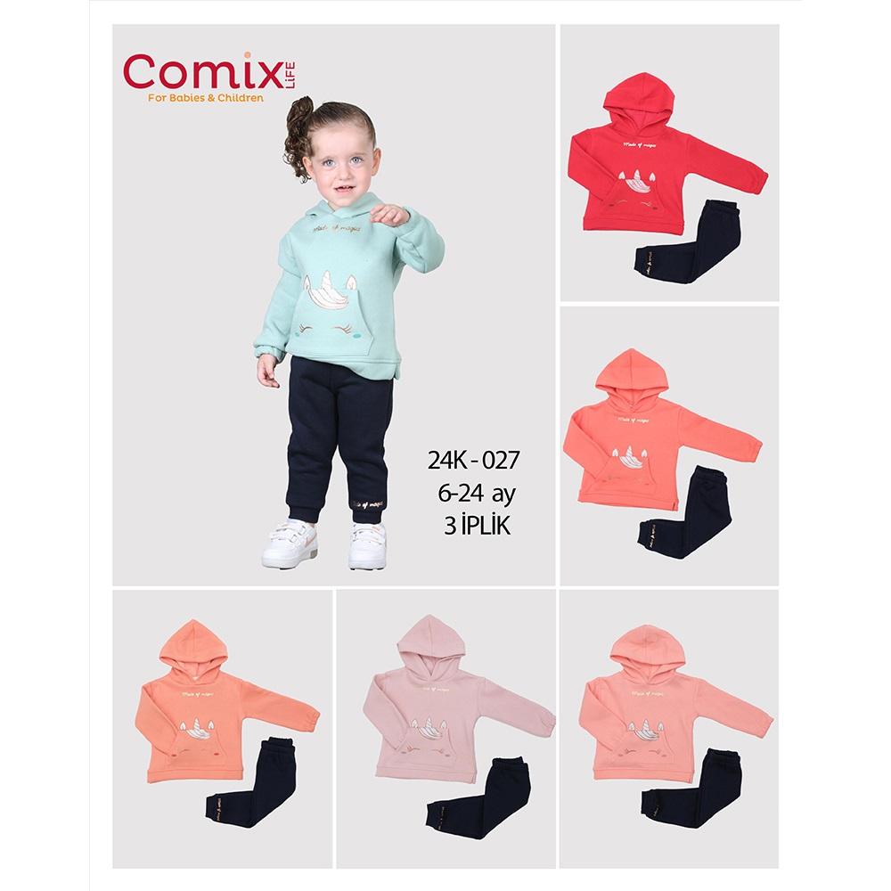 Comix 027 Kız Bebe 3 İp Unı Magıc Baskılı KapşonluTakım 06-24 Ay