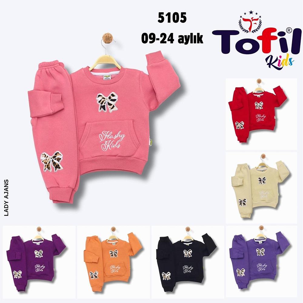 Tofil 5105 Kız Çocuk 3 İp Cepli Peluş Flashy Kıds Nakışlı Takım 9-24 Ay
